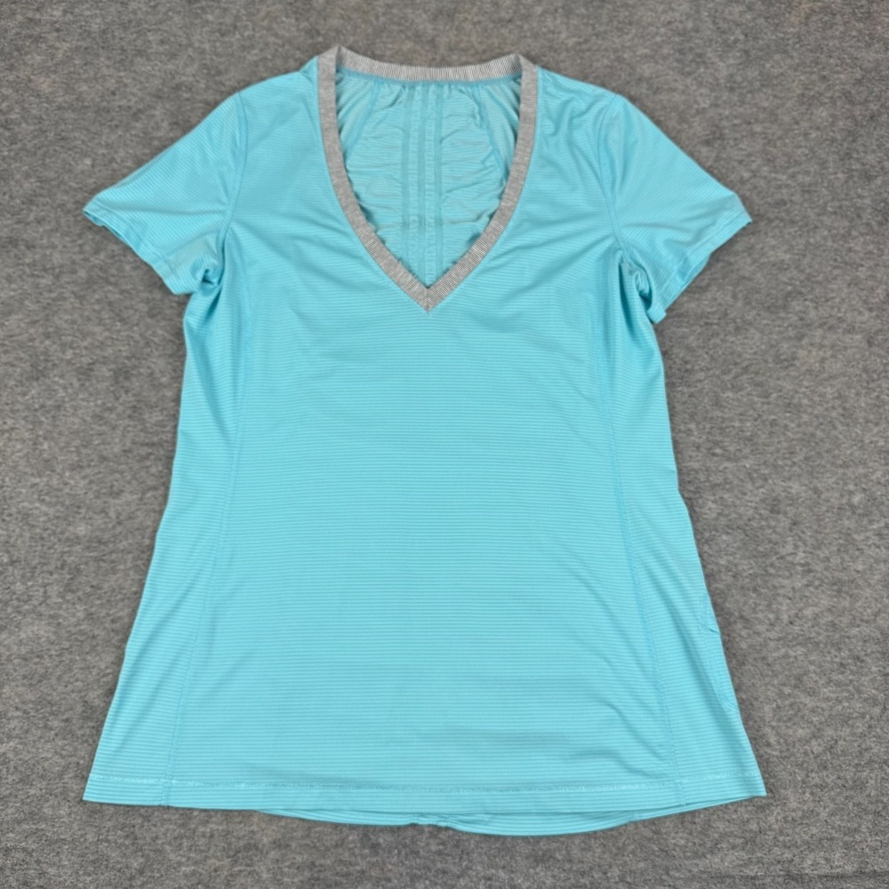 Lululemon V-Neck Tee T-Shirt Striped Blue Womens 10